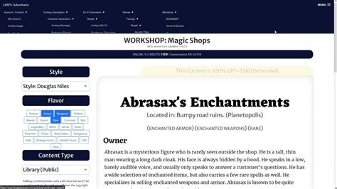 Random magician shop generator